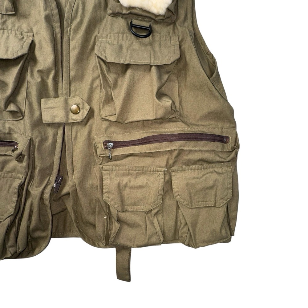 Eagle Claw S/M Fishing Vest Men Olive Green Lambskin Patch Pockets - Picture 5 of 9